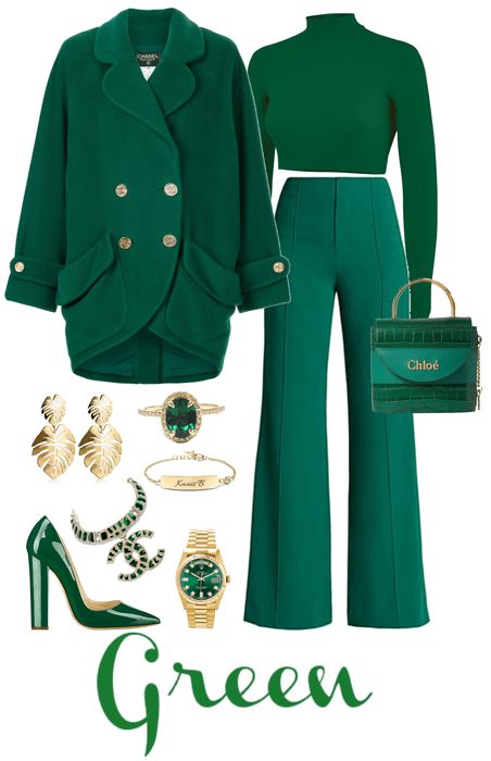 Emerald Green Monochrome Outfit | ShopLook Hunter Green Monochromatic Outfit, Emerald Green Christmas Outfit, Emerald Green And White Outfit Ideas, Green Christmas Outfit Aesthetic, Emerald Green Pants Outfit Winter, Dark Green Style Outfits, Emerald Green Outfits For Women, Emerald Outfits For Women, Green Women Outfits