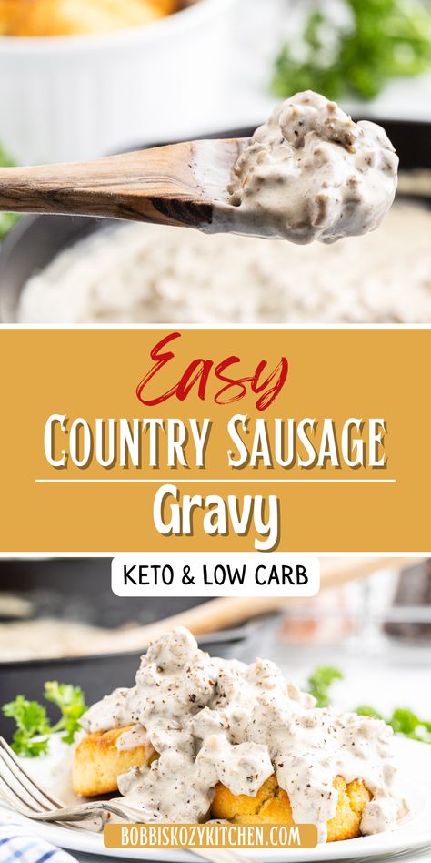 Keto Sausage Gravy Keto Sausage Gravy, Country Sausage Gravy, Gravy From Scratch, Keto Sausage, Sausage Gravy Recipe, Dinner Recipes Healthy Low Carb, Low Carb Soup Recipes, Low Carb Biscuit, Country Gravy