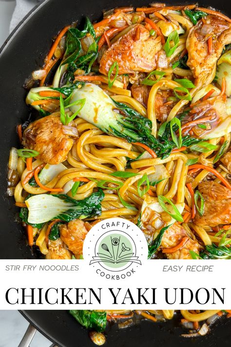 Chicken Udon Stir Fry, Udon Noodle Stir Fry Chicken, Stir Fry Udon Noodles, Chicken Thigh Stir Fry, Chicken Yaki Udon, Chicken Udon Noodles, Chicken Udon, Udon Stir Fry, Stir Fried Noodles