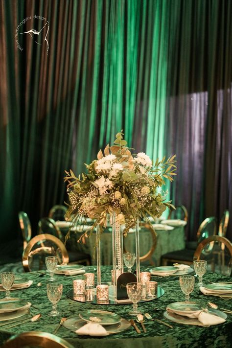 Emerald City Wedding, Emerald City Theme, Emerald City Party, Green Quince Dress, City Wedding Reception, Emerald Green Decor, Emerald Green Wedding Theme, Bar Mitzvah Centerpieces, Enchanted Forest Theme