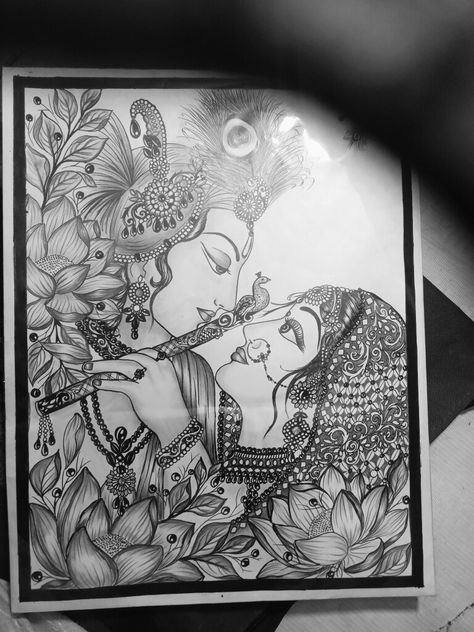 Radhakrishna Mandala Art, Radha Krishna Sketch Easy, Radha Krishna Pencil Drawing, Radha Krishna Doodle Art, Radha Krishna Pencil Sketch, Devotional Drawings, Hard Mandala Art, Radhe Krishna Sketch, Radha Krishna Mandala Art