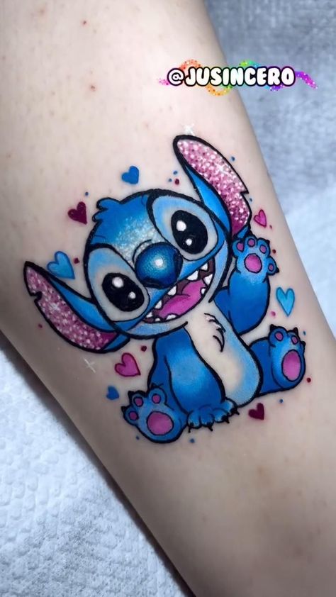 Stitch Tattoo Ideas Color, Stitch Family Tattoo, Lilo And Stitch Tattoos, Stitch Disney Tattoo, Stitch And Angel Tattoo, Stitch Tattoo Ideas, Disney Stitch Tattoo, Lilo And Stitch Tattoo, Disney Sleeve Tattoos