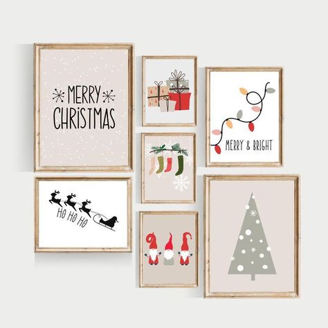 Modern Christmas Pictures, Farmhouse Christmas Wall Art, Christmas Wall Decor Ideas Diy Crafts, Christmas Wall Art Printables, Christmas Wall Decoration, Christmas Gallery Wall, Beige Christmas, Ideas Cuadros, Wall Office