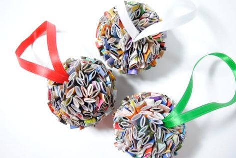 10 Easy Upcycled Christmas Decor Ideas You Can Make! • Recyclart Upcycle Magazines, Christmas Ornaments Diy Kids, Ornaments Diy Kids, Upcycled Christmas, Clear Christmas Ornaments, Recycled Christmas, Recycled Magazine, Recycled Magazines, Funny Christmas Ornaments