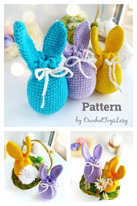 Easter Bunny Bag Crochet Pattern Crochet Easter Basket Free Pattern, Bag Free Crochet Pattern, Easter Bunny Crochet Pattern, Creative Easter Baskets, Crochet Easter Basket, Easter Bunny Treats, Easter Treat Bags, Easter Gift Bags, Easter Home Decor