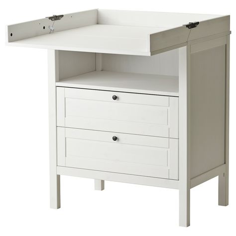 IKEA - SUNDVIK, Changing table/chest of drawers, white, When your child is in the diaper stage, fix the leaf to the changing table in the folded down position using the included fitting. Safe for your baby and peace of mind for you. Comfortable height for changing the baby. Ikea Changing Table, Chest Of Drawers Ikea, Ikea Sundvik, Changing Table With Drawers, Ikea Table, Ikea Ireland, Baby Changing Tables, Plastic Foil, Baby Nursery Furniture