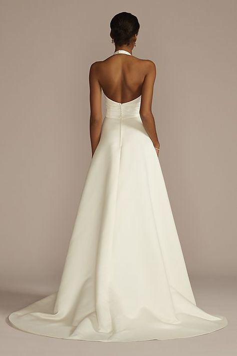 Wedding Dresses - DB Studio Plunging Halter Satin A-Line Wedding Dress Style # WG4096 – View Image 2 Wedding Dress Style, Davids Bridal Wedding Dresses, Back Wedding Dress, A Line Wedding Dress, Chapel Train, Book An Appointment, Wedding Dress Styles, Davids Bridal, A-line Wedding Dress