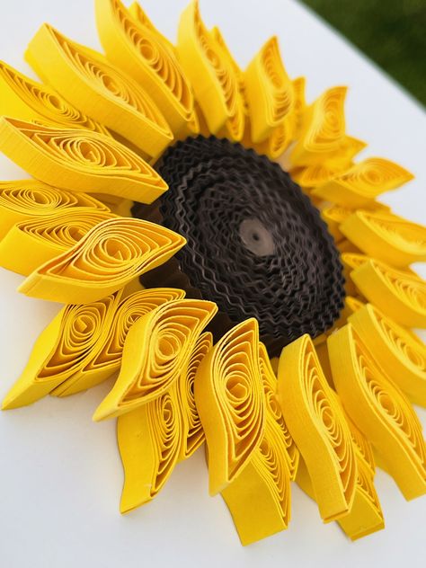 Excited to share this item from my #etsy shop: Framed Quilling Sunflower Art -Sunflower office art - Quilling Paper Art- Paper quilling gifts Quilling Shadow Box Wall Art, Quilling Sunflower, Quilling Art Unique, Quilled Sunflowers, Quilling Gifts, Sunflower Paper Craft, Quiling Paper Art, Quilling Design, Quilling Paper Art