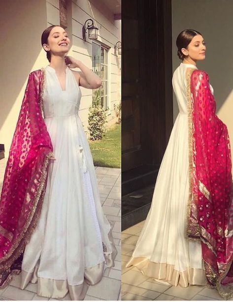 White Anarkali, Gown With Dupatta, Anarkali Dress Pattern, Designer Gown, Designer Evening Gowns, Traditional Indian Outfits, Indian Gowns Dresses, Indian Gowns, Party Wear Indian Dresses