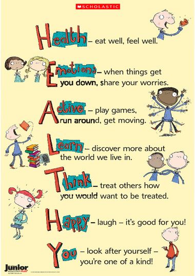 Lovely poster from an old Junior Ed PLUS. Great for displaying on your whiteboard or... if you've got a big enough printer printing out too! School Nurse Office, Health Teacher, Childhood Health, Health Class, Health Activities, World Health Day, Lovely Poster, School Nurse, Health Lessons