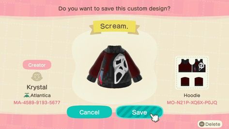 Horror Horror Clothes, Acnh Clothes, Ghostface Scream, Gothic Pattern, Animal Crossing Qr Codes Clothes, Animal Crossing Wild World, Qr Codes Animal Crossing, Emotional Support Animal, Im Falling In Love