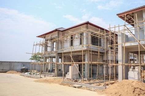 Premium Photo | House under construction with autoclaved aerated concrete block structure at building site Autoclaved Aerated Concrete, Aerated Concrete, Tiled Staircase, Construction Images, House Under Construction, Construction Contractors, Building Site, Client Satisfaction, Concrete Block