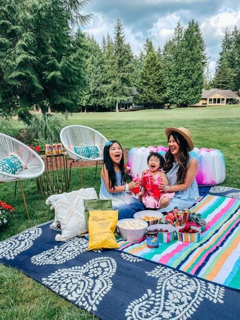 mom and daughters enjoying a backyard picnic Mother Daughter Picnic Ideas, Mom And Daughter Picnic, Mom And Daughters, Mother's Day Ideas, Picnic Photography, Outdoor Movie Theater, Grocery Essentials, Kids Picnic, Backyard Picnic