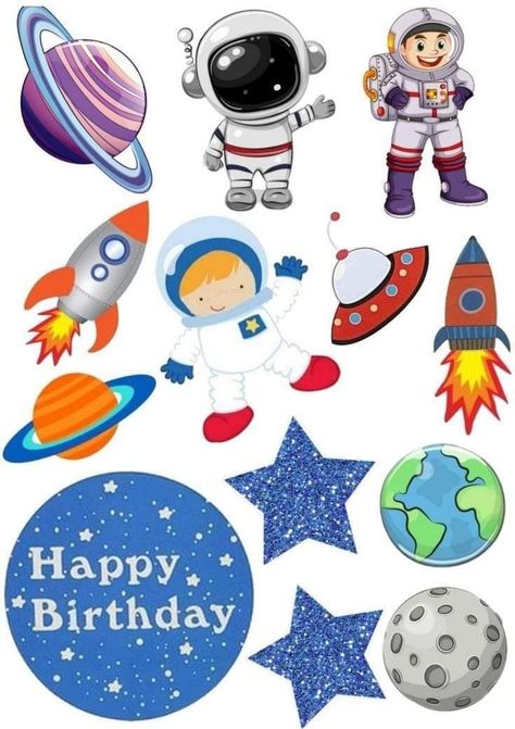 Space Cake Topper Printable Free, Space Printable Stickers, Astronaut Stickers Printable, Space Cake Topper Printable, Astronaut Cake Topper Printable, Topper Astronot, Pj Masks Cupcake Toppers, Birthday Shirts For Family, Astronaut Cake Topper