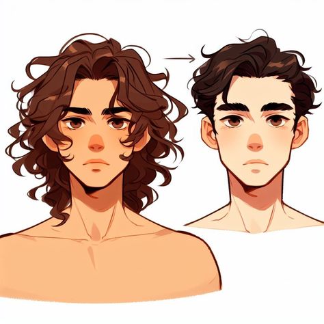 Short Curly Hair Men Drawing Reference, Male Hair Refrences Drawings, Long Curly Hair Drawing Reference Male, Long Curly Hair Men Drawing, Man Curly Hair Drawing, Male Hairstyles Drawing Curly, Male Wavy Hair Drawing, Curly Hairstyles Men Drawing, Character Design Male Curly Hair