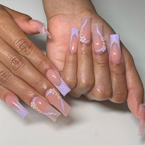 Whether you like something very simple and sophisticated, , or prefer to go all in with lots of bling, glitter and custom nail art, you will find plenty of brilliant ideas for both options with these coffin lavender nails! Coffin Lavender Nails, Lavender French Tip Nails, Lavender French Tip, Lavender Nail Ideas, Monogram Nails, Lavender Nail Polish, Nail Picking, Coffin Nails Ombre, Silver Nail Art