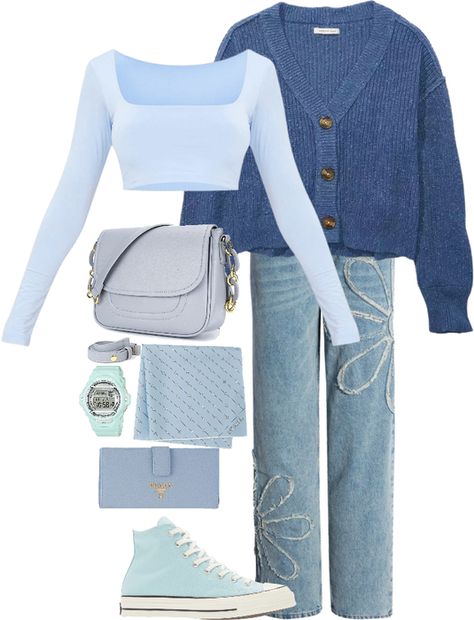 cozy blue winter fit Outfit | ShopLook Blue Crewneck Outfit, Pastel Blue Outfit, Blue Outfit Winter, Blue Top Outfit, Ravenclaw Outfit, Light Blue Crewneck, Cute Outfits With Leggings, Casual Work Outfits Women, Monochrome Outfit