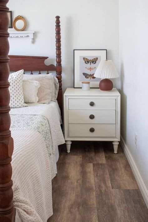 Mix and Match Bedroom Furniture Ideas (Easy Tips) - The Honeycomb Home Does Bedroom Furniture Have To Match, Mismatch Nightstands Bedroom, Master Bedrooms With Mixed Furniture, Mix And Match Nightstands, How To Mix Match Bedroom Furniture, Mixing Wood Tones Bedroom Furniture, Mixing Furniture Styles Bedroom, Mismatched Furniture Bedroom, Mixed Wood Bedroom Furniture