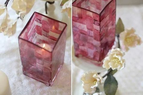 Wedding decor Glass Vase Diy, Wedding Centerpiece Diy, Stained Glass Candle Holders, Centerpiece Diy, Stained Glass Candles, Vase Diy, Diy Staining, Glass Votives, Stained Glass Paint