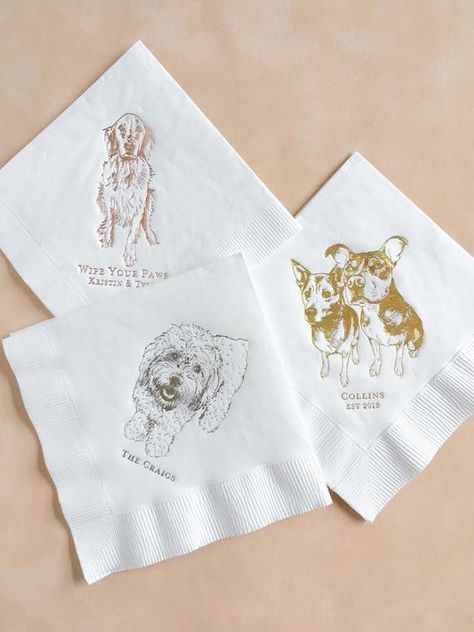 Pet Cocktail Napkins, Custom Wedding Decor, Wedding Cocktail Napkins, Paper Cocktail Napkins, Wedding Cocktails, Wedding Napkins, Cocktail Napkins, Hand Illustration, Our Wedding Day