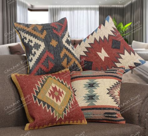 Bench Cushion Cover, Indian Cushions, Indian Pillows, Vintage Throw Pillows, Throw Pillow Styling, Rustic Pillows, Handmade Christmas Gifts, Indian Traditional, Natural Jute