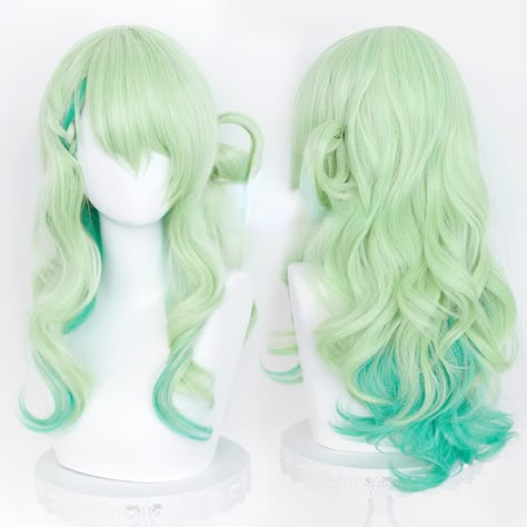 Pastel Green Hair, Ceres Fauna, Mint Green Hair, Hair Mannequin, Kawaii Wigs, Gradient Hair, Stretch Strap, Anime Wigs, Green Wig