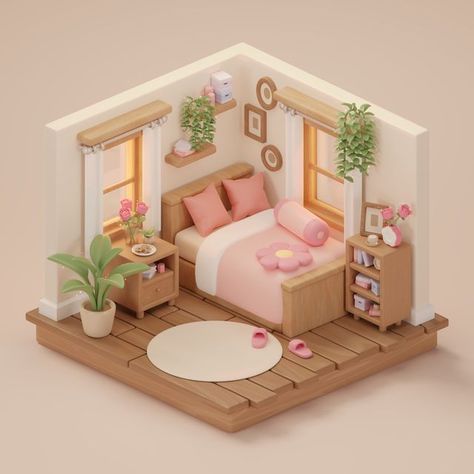 The Sims 4 Pack, Rumah Minecraft, 3d Interior Design, Isometric Art, Isometric Design, Pink Bedroom, Sims 4 Houses, 3d Modelling, Sims House