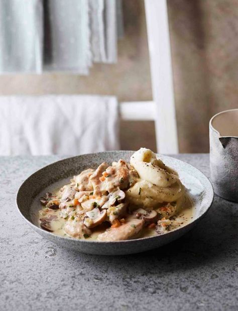 Alpine chicken stew recipe | Sainsbury's Magazine Traditional Swiss Recipes, Alpine Chicken, Deli Ideas, Fillet Recipes, Creamy Chicken Stew, Swiss Food, Chicken Stew Recipe, Sainsburys Recipes, Winter Stews