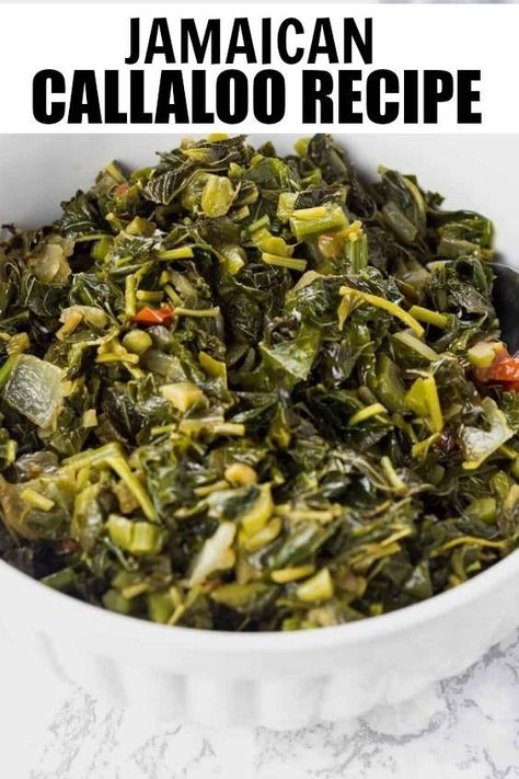 Learn all Jamaican Recipes. #easyrecipes #homemade Jamaican Collard Greens Recipe, Jamaican Callaloo Recipe, Jamaican Soup, Callaloo Recipe, Tropical Breakfast, Carribean Food, Jamaican Cuisine, Jamaican Dishes, Jamaican Food