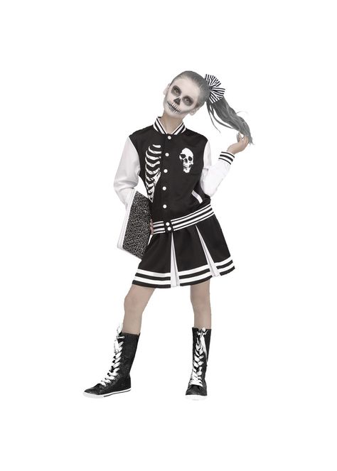 Girls Scare Squad Costume Cheerleader Halloween, Cheerleader Halloween Costume, Costumes College, Skeleton Halloween Costume, Horror Costume, Cheerleader Costume, Skeleton Costume, Cheerleading Outfits, Decor Quotes