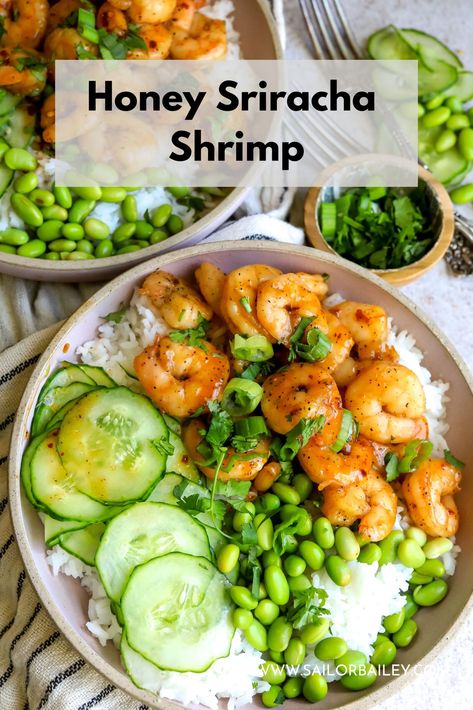 Honey Sriracha Shrimp is blasted with sweet and spicy flavors, a sticky easy sauce and an ultimate healthy weeknight meal. via @sailor_bailey Healthy Shrimp Sauce, Honey Shrimp Bowl, Sriracha Honey Shrimp, Asian Flavored Shrimp, Sailor Bailey Honey Sriracha Shrimp, Honey Shrimp Salad, Sriracha Shrimp Recipes, Healthy Prawn Recipes Clean Eating, Shrimp Bowl Recipe Asian