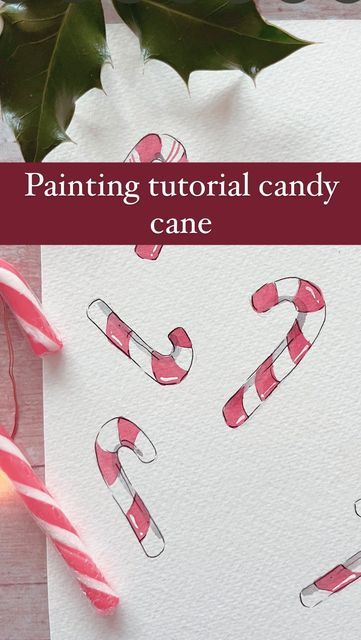 Watercolor Candy Cane, Watercolor Candy, Doodle Art Journals, Festive Crafts, White Pen, Christmas Drawing, Painting Videos, Drawing Videos, Christmas Is Coming