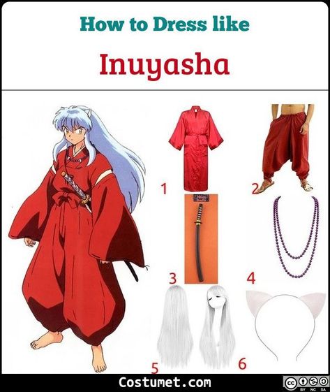 Inuyasha costume is a red kimono set with matching trouses. He also has a beaded necklace, a samurai sword, long white mane, and dog ears.            #Male #male #cartoon #tv #monster #samurai #anime #Inuyasha #whitehair Monster Samurai, Inuyasha Costume, Male Cartoon, Inuyasha Cosplay, Kimono Set, Samurai Anime, Cosplay Inspo, Anime Doll, Red Kimono