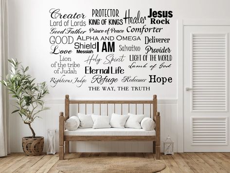 Names of God Decal Quote and He Shall Be Called I AM Sign - Etsy God Names, Scripture Wall Decal, Inspirational Wall Decals, Teen Decor, Names Of God, Light Of The World, Christian Church, Vinyl Wall Art, Transfer Tape