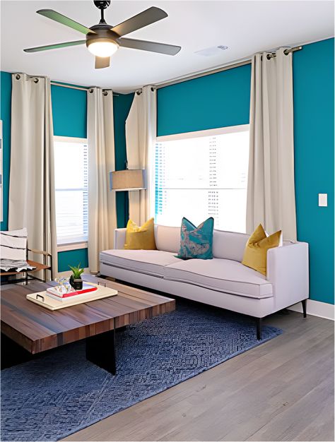 Curtains For Blue Walls, Coral Curtains, Curtain Colors, Complementing Colors, Color Curtains, Navy Walls, Yellow Curtains, Pleated Drapes, Curtain Length