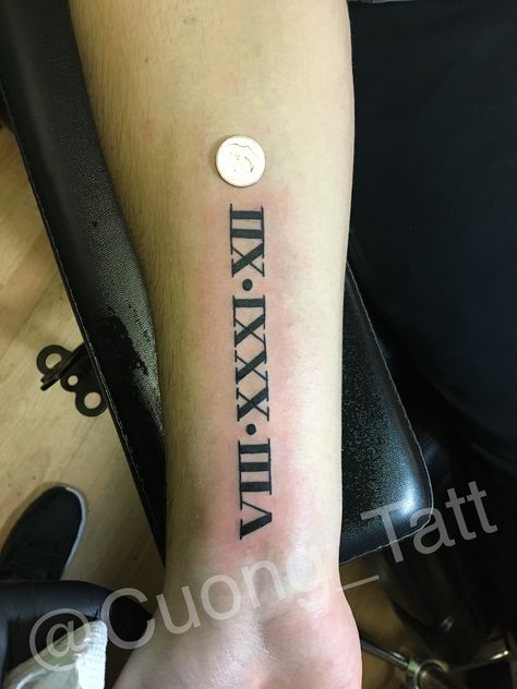 Small detail Roman numeral lettering tattoo. 1987 Tattoo, Neat Tattoos, Marriage Tattoos, Font Tato, Roman Numeral Tattoos, Number Tattoos, Lettering Tattoo, Back Tattoos For Guys, Dope Tattoos For Women