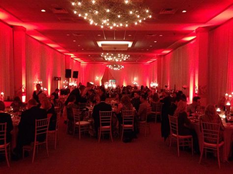 "Midnight in Paris" Crystals, Damask, Red Uplighting, Custom Wall-to-wall Fabric Draping...it was an evening to remember at Michael and Victor's Wedding Reception! Red Lighting Wedding, Red Uplighting, Casino Event, Gala Decor, Wall Drapes, Birthday Extravaganza, Uplighting Wedding, Gala Decorations, Midnight In Paris