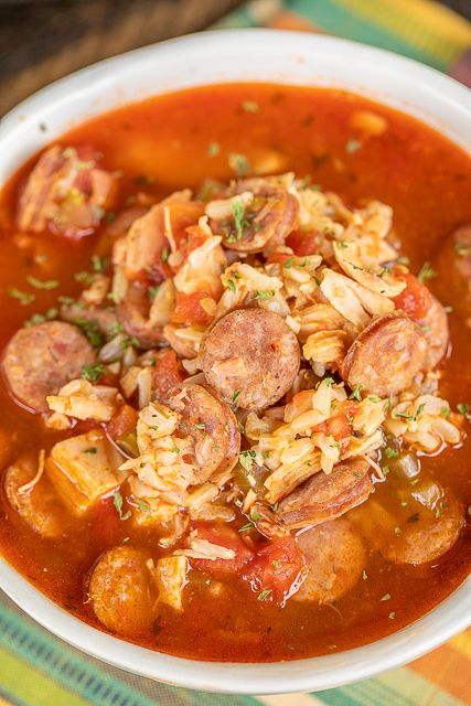 Instant Pot Jambalaya Soup - perfect for Mardi Gras!!! Smoked Sausage, Chicken, chicken broth, diced tomatoes and green chiles, tomato paste, Creole seasoning, and brown rice. Serve with some homemade cornbread for an easy and delicious meal! Our whole family LOVED this yummy cajun/creole soup. SO easy to make in the electric pressure cooker! #instantpot #pressurecooker #mardigras #soup #stew Andouille Sausage Recipes Instant Pot, Instant Pot Andouille Sausage Recipes, Gumbo Recipe Crockpot, Jambalaya Soup, Instant Pot Jambalaya, Seafood Gumbo Recipe, Seafood Stew Recipes, Sausage Gumbo, Seafood Gumbo