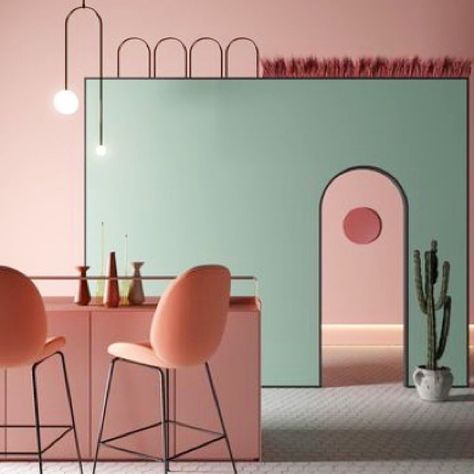 Memphis Design Pattern, Pastel Interior, Colorful Interior Design, Memphis Design, Home Luxury, Dining Room Inspiration, Pink Interior, Design Living, Interior Inspo