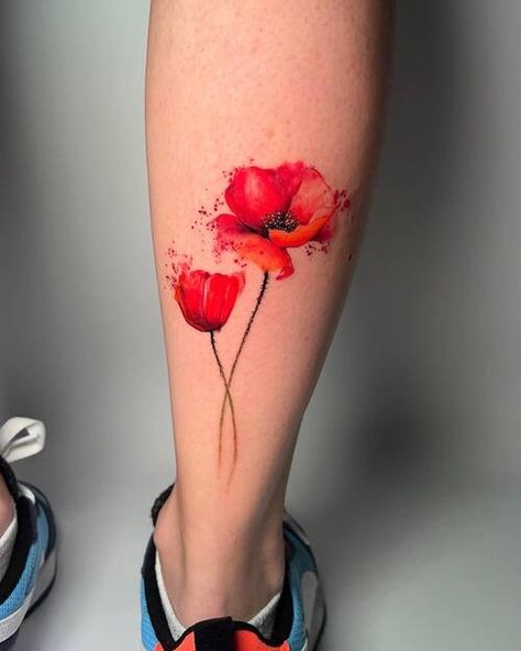 Scroll for the best Poppy Flower Tattoo Ideas! These designs offer great inspiration for your next ink, celebrating strength and uniqueness. Red Poppy Watercolor Tattoo, Watercolor Poppies Tattoo, Poppy Field Tattoo, Red Watercolor Tattoo, Poppy Memorial Tattoo, Poppy Seed Tattoo, Poppy Tattoos For Women, Poppy Birth Flower Tattoo, Mw Tattoo