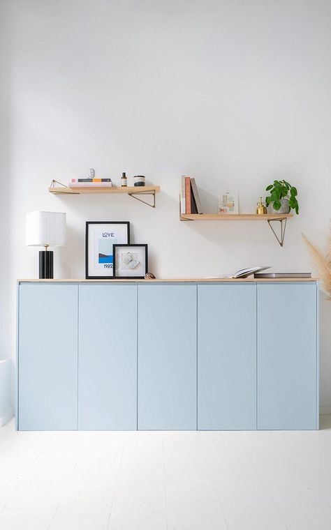 Blue 04 - Ciel voilé sideboard Baltimore Apartment, Diy Buffet, Plum Living, Ikea Kitchen Planner, Ikea Ivar, Kitchen Planner, Apartment Organization, Sideboard Designs, Ikea Kitchen