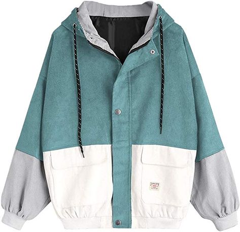 Amazon.com: ZAFUL Women's Corduroy Loose Hooded Jacket Vintage Color Blocking Raglan Sleeve Casual Coat Windbreaker Blue Green L: Clothing Blue Corduroy Jacket, Corduroy Patchwork, Uniform Clothes, Kids Corduroy, Color Block Jacket, Blue Corduroy, Women Coats, Baseball Women, Winter Jackets Women