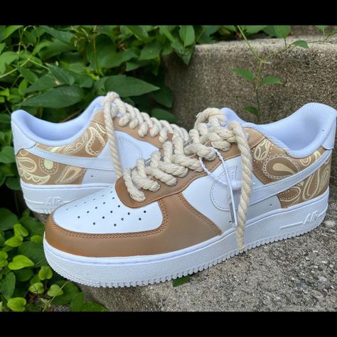 Air Force 1 Painted Ideas Men, Costume Air Force 1s, Air Force 1 Custom Ideas, Custom Air Force 1 Men, Customised Air Force 1, Nike Air Force 1 Brown, Air Force 1 Brown, Shoe Customization, Painted Af1