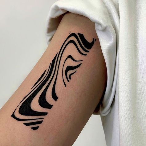 Contour Line Tattoo, Rufus Du Sol Tattoo, Warped Tattoo, Wavy Line Tattoo, Abstract Waves Tattoo, Distortion Tattoo, Marble Tattoo, Pola Tato, Aesthetic Tattoo