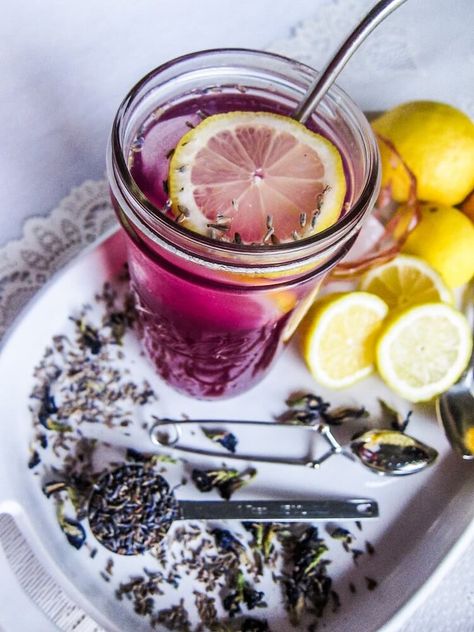 Butterfly Pea Tea Lemonade, Lemonade Lavender, Vegan Drinks Healthy, Citrus Party, Infused Lemonade, Liquid Lunch, Tea Infusion, Butterfly Pea Tea, Against All Grain