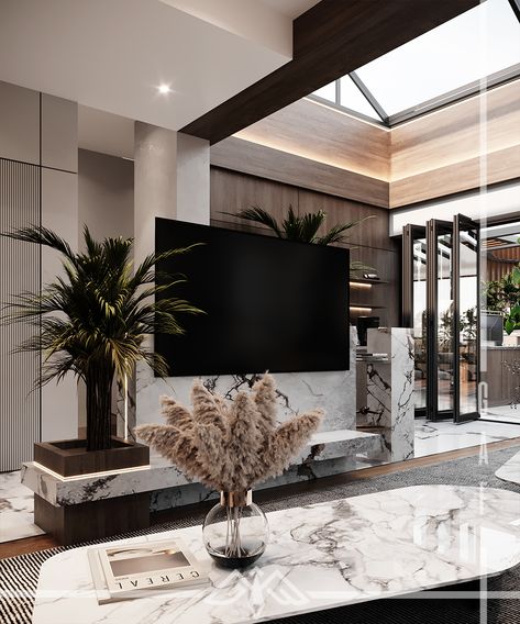 Villa I District 5 Interior Design I GAF Design Studio Interior Landscape Design, Luxury Living Room Inspiration, Interior Landscape, Landscape Designs, Partition Wall, Google Lens, Architecture Interior, Tv Wall, Living Room Inspiration