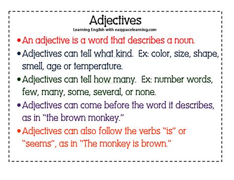 What are adjectives? Adjectives are used to describing words and are used to tell us more about nouns Adjectives Meaning, Ela Notes, What Are Adjectives, Description Prompts, English Revision, Adjective Meaning, English For Students, Describing Words, Learning Support