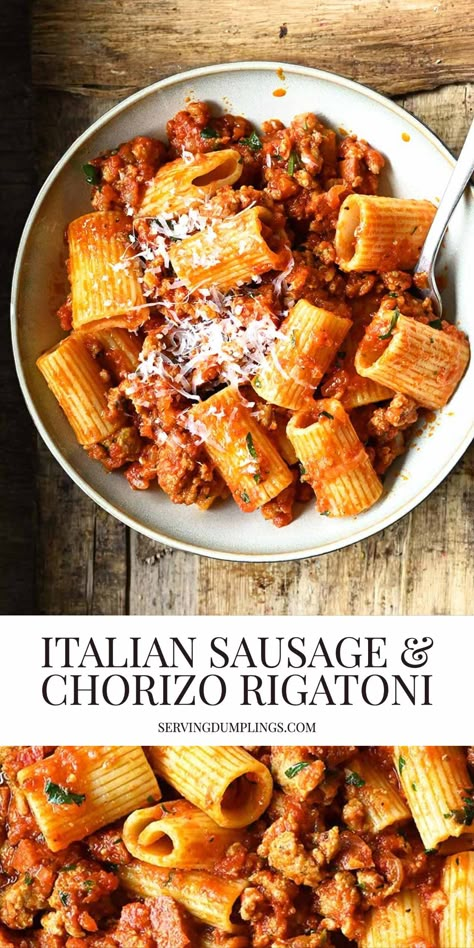 Italian Sausage and Chorizo Rigatoni Rigatoni Recipes, Italian Chicken Sausage, Sage Sausage, Country Food, Best Pasta Recipes, Spicy Sausage, Pasta Dinner Recipes, Best Pasta, Best Meat