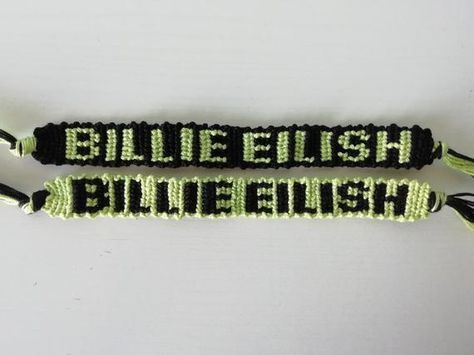 Billie Eilish Bracelet, Bad Guy Billie Eilish, Billie Eilish Fan Art, Embroidery Floss Projects, Music Logos, String Friendship Bracelets, String Bracelet Patterns, Yarn Bracelets, Handmade Friendship Bracelets