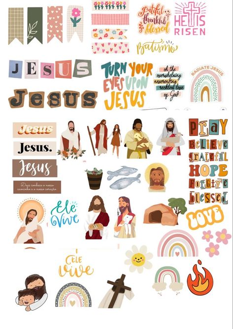 Bible Scrapbooking Ideas, Bible Stickers Printable, Christian Sticker Ideas, Bible Journal Stickers, Jesus Stickers, Bible Stickers, Christian Graphics, God Sticker, Bible Study Printables